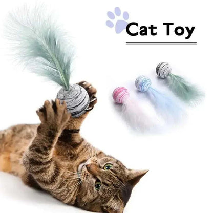 Cat Toy Feather Ball - Interactive Teaser for Active, Happy Cats Play