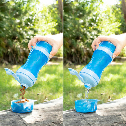 2-in-1 bottle with water and food containers for pets