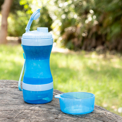 2-in-1 bottle with water and food containers for pets