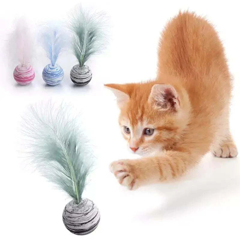 Cat Toy Feather Ball - Interactive Teaser for Active, Happy Cats Play